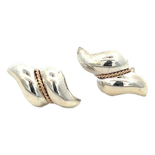 1990s Tiffany & Co Estate Earrings With Original Back Sterling Silver 14k Gold, 2 Pieces For Sale