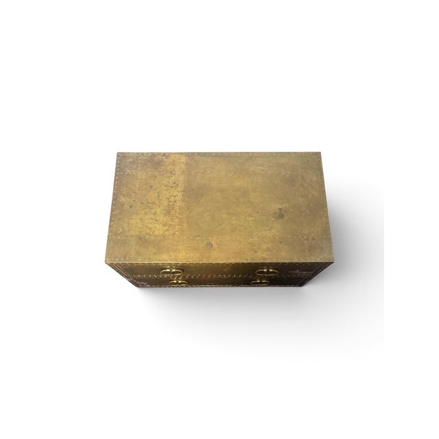 Campaign Vintage Sarreid Ltd. Spanish Brass-Clad Two-Drawer Campaign Chest For Sale - Image 3 of 11