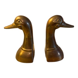 Vintage Brass Duck Bookends- a Pair For Sale