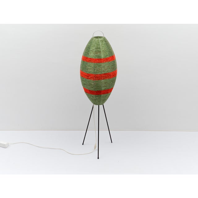 Tripod Floor Lamp with Cocoon Shade Wicker, 1950s For Sale - Image 4 of 12