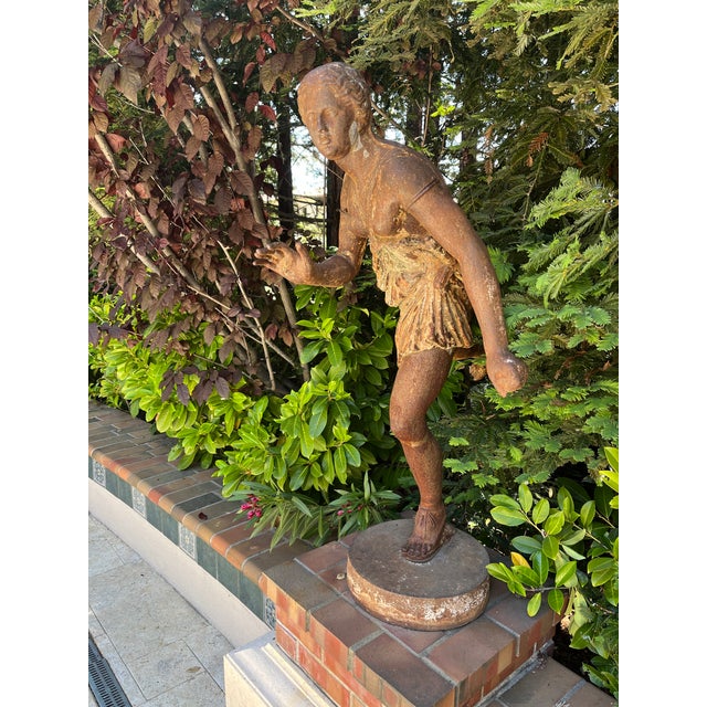 Brown Cast Iron 19th Century Garden Statue of Huntress For Sale - Image 8 of 8