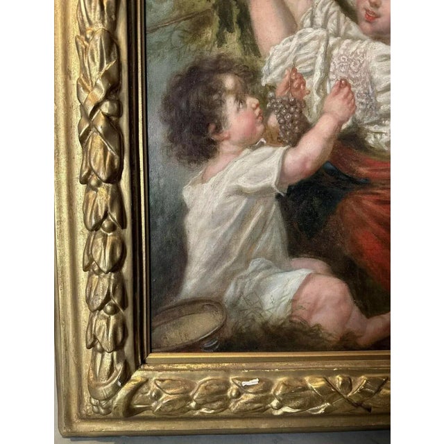 Antique Victorian French Continental Gilt Framed Genre Scene Oil Painting Mother & Child Picking Grapes For Sale - Image 6 of 9