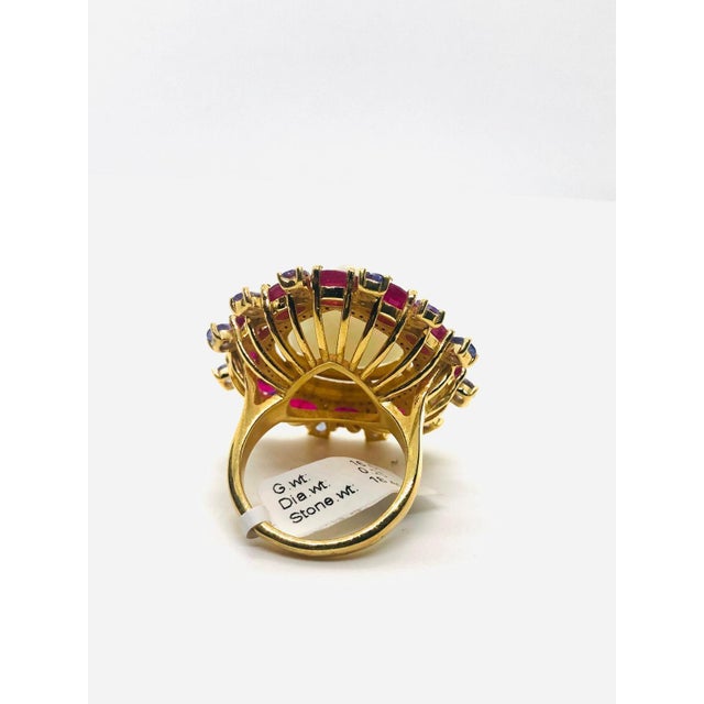Bochic “Capri” Vintage Ruby, Tanzanite, Opal & Diamond Cocktail Ring — 18K Gold For Sale - Image 4 of 9