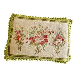 Vintage Floral Needlepoint Pillow With Tassels and Velvet Back For Sale