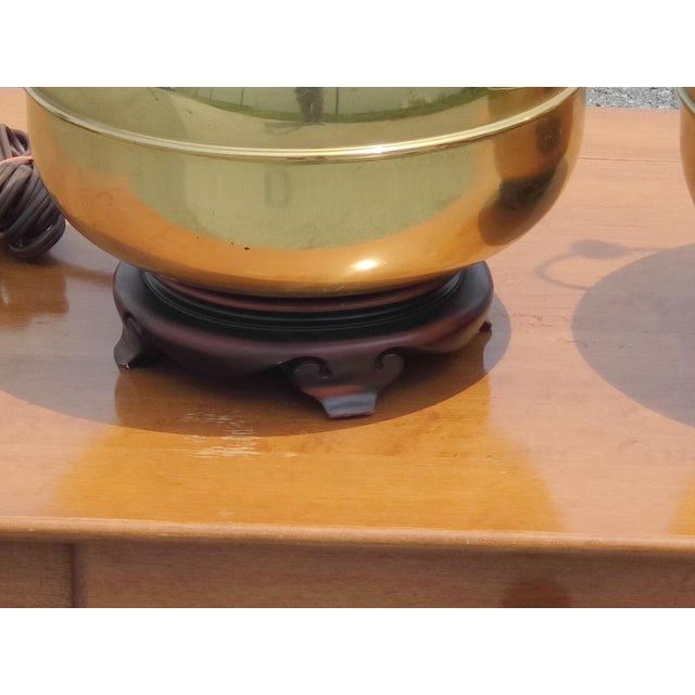 Brass Pair of Vintage Brass Ginger Jar Table Lamps For Sale - Image 8 of 10