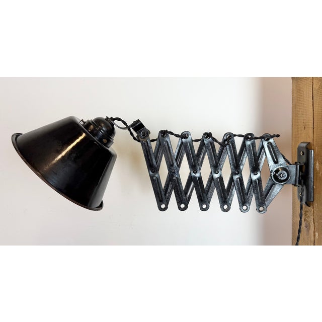 Industrial Black Enamel Scissor Wall Lamp, 1950s For Sale - Image 11 of 18