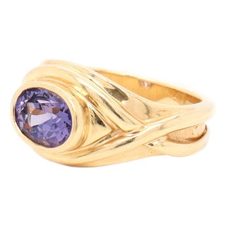 Vintage 14k Yellow Gold & Tanzanite Cocktail Ring For Sale