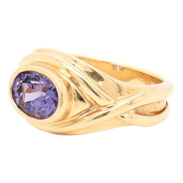 Vintage 14k Yellow Gold & Tanzanite Cocktail Ring For Sale