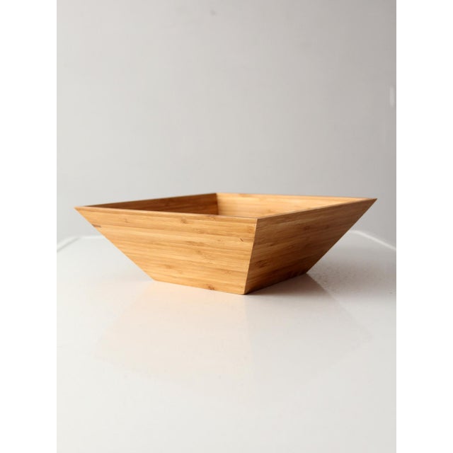 Vintage Bamboo Salad Serving Bowl With Hand Shaped Serving Utensils For Sale - Image 14 of 18