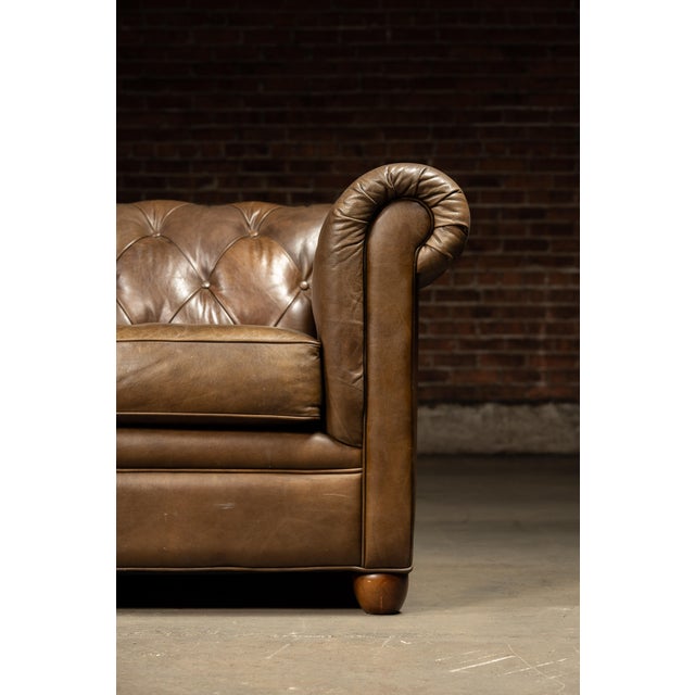 Animal Skin Vintage Chesterfield Tufted Leather Sofa With Cushions in Brown For Sale - Image 7 of 10