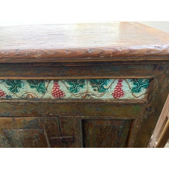 Early 19th Century Antique Early 1800s Old Pine Kitchen Cupboard With Ceramic Tiles. For Sale - Image 5 of 8