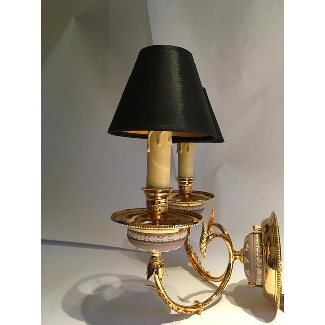 Postmodern Brass and Porcelain Wall Lights, Italy, 1970s, Set of 2 For Sale - Image 6 of 18