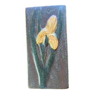 Ephraim Faience Hand Made Pottery Yellow Iris Ceramic Tile For Sale