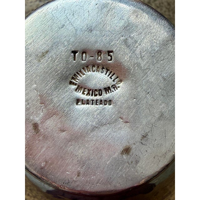 Vintage Emilia Castillo Taxco Brutalist Silver Plate and Malchite Vase For Sale - Image 9 of 11