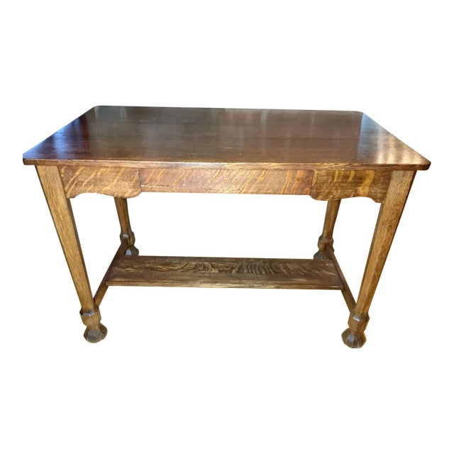 19th Century Antique Gothic Revival Style Oak Library Table For Sale