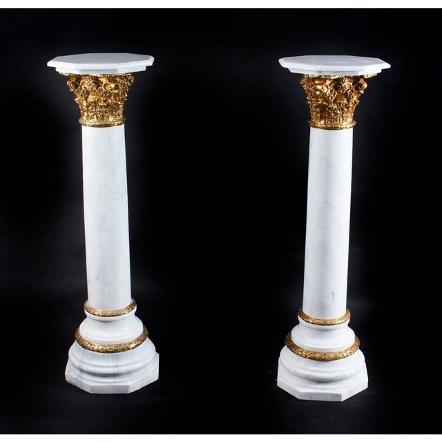 20th Century White Marble & Ormolu Mounted Pedestals, Set of 2 For Sale - Image 13 of 14