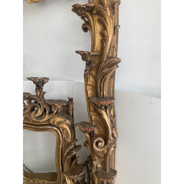 French French Louis XV Gilt Carved Wood Wall Shelf With Porcelain Stands For Sale - Image 3 of 11