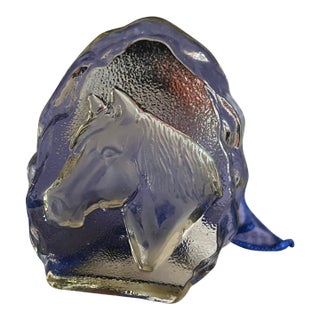 Antique Clear Cut Crystal Glass Horse Paperweight For Sale