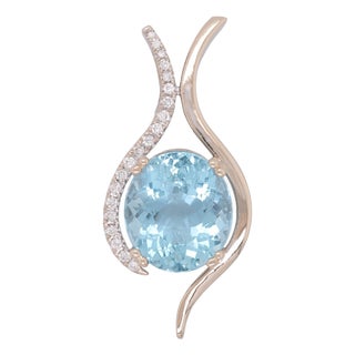 7.8Ct Santa Maria Aquamarine Pendant With Natural Diamonds Accents: 14k Gold For Sale
