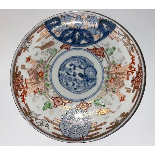 Antique Colored Japanese Plates - 6 - Blue & White, Burgundy, Light Green and Gold For Sale - Image 17 of 18