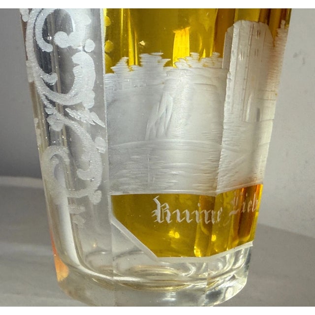 Antique Handmade Engraved German Yellow Cut to Clear Glass Vase Cup Chalice For Sale - Image 9 of 12