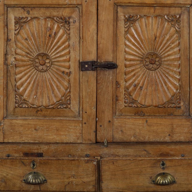Antique Indian Carved Teakwood/Fruitwood Armoire For Sale - Image 4 of 9