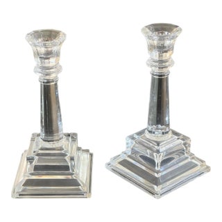 Fluted Glass Candle Holders , a Pair For Sale