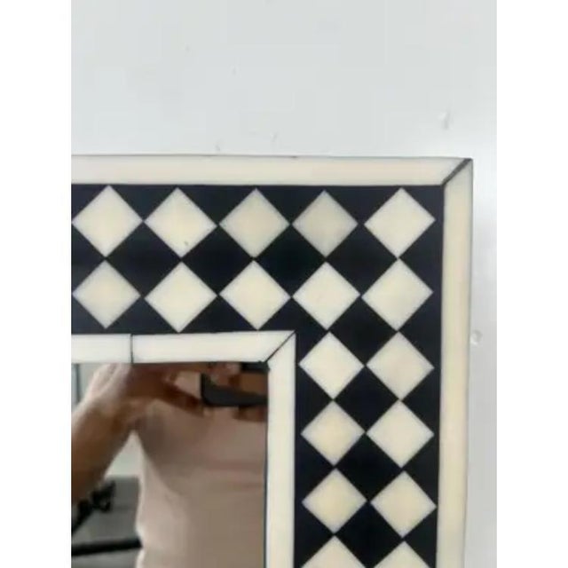 Art Deco Style Black & White Resin Diamond Design Wall, Table or Mantel Mirror For Sale - Image 4 of 12