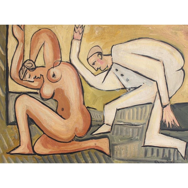 Berlin School Artist after Picasso, Kneeling Nude and Mysterious Figure, 1960s-70s, Oil on Board, Framed For Sale - Image 18 of 18