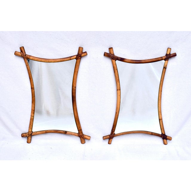 Wood Vintage Bamboo Rattan Wall Mirrors/ Pair For Sale - Image 7 of 7