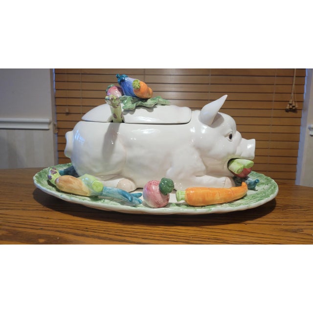 Fitz and Floyd Fitz and Floyd Ceramic Pig Tureen With Tray For Sale - Image 4 of 12