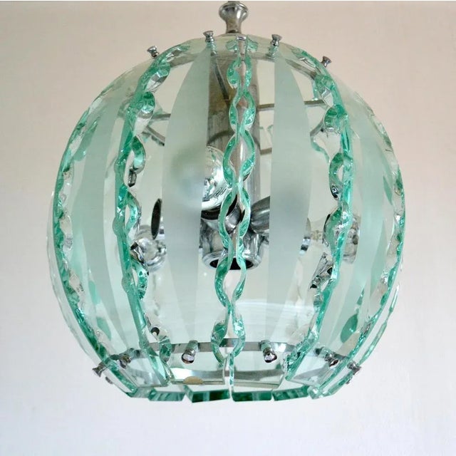 Fontana Arte Glass and Chrome Ceiling Lamp by 04 for Fontana Arte For Sale - Image 4 of 11
