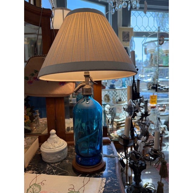 1920s 1920s French Blue Soda Bottle Lamp For Sale - Image 5 of 8