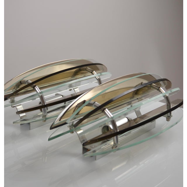 Italian Veca Smoked and Clear Glass Sconces from Veca, 1970s, Set of 2 For Sale - Image 12 of 18