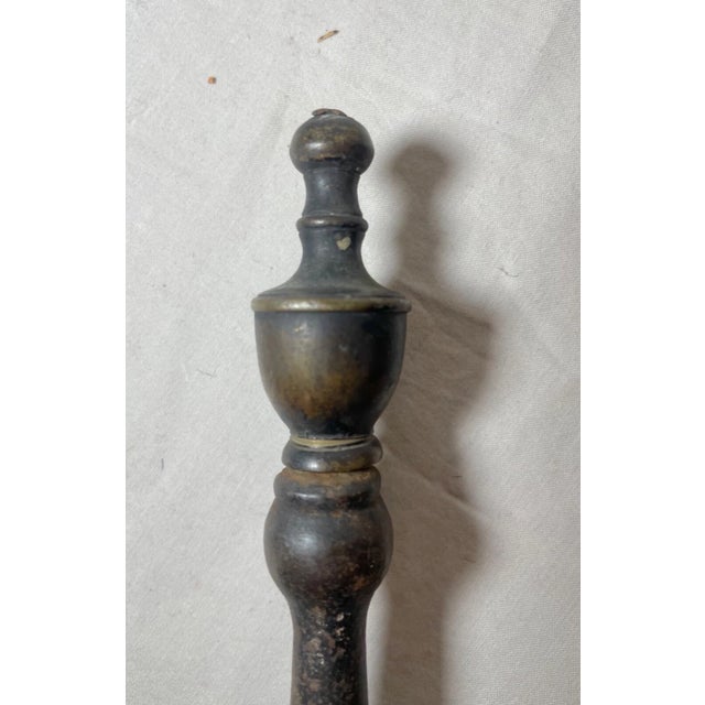 Metal Antique 18th Century Wrought Iron Turned Brass English Fireplace Tongs Tool For Sale - Image 7 of 11