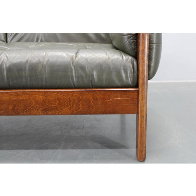 Wood Mid-Century Green Leather Sofa, Czechoslovakia, 1970s For Sale - Image 7 of 18