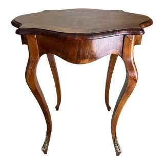 Antique Table With Inlaid Split Wood Top and Brass Ormolu Detail For Sale