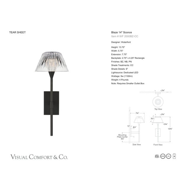 Visual Comfort Waterford for Visual Comfort Signature Blaze 14" Sconce in Bronze with Clear Crystal For Sale - Image 4 of 14