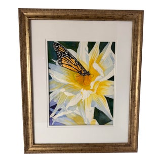 Late 20th Century Signed Original Watercolor Botanical Butterfly Painting by Anita Joy (Anita Woodard), Framed For Sale
