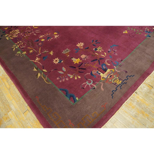 Textile Authentic 1920s Chinese Art Deco Rug With Floral Motifs in Rich Jewel Tones 9x12 For Sale - Image 7 of 10