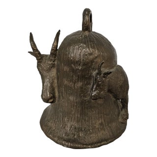 Postmodern Large Metal Bell With Goat Reliefs For Sale