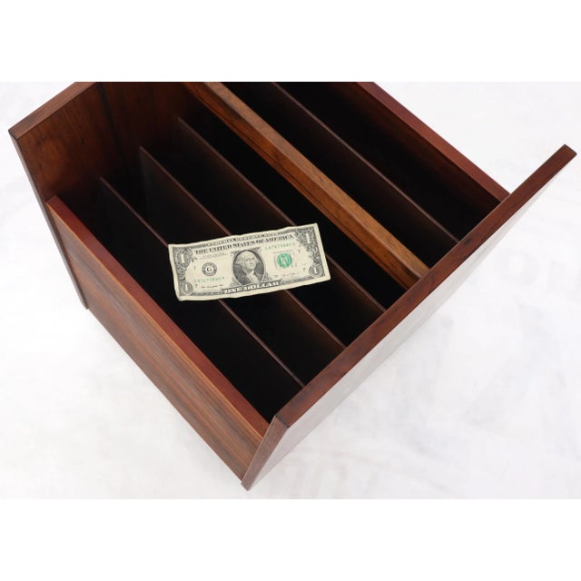 Wood Danish Mid-Century Modern Rosewood Magazine Rack on Wheels For Sale - Image 7 of 8