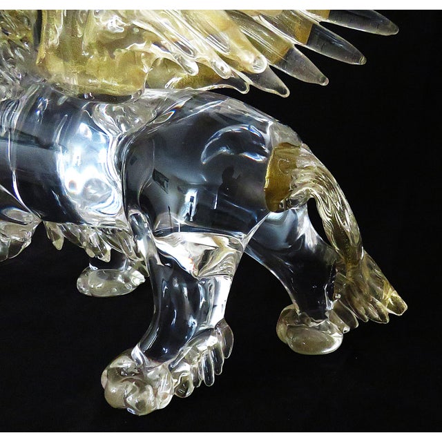 Gold Large Murano Glass the Winged Lion of St. Marco Sculpture Signed Mario Badioli Venetian Italian Gold Flecks 1987 For Sale - Image 8 of 10