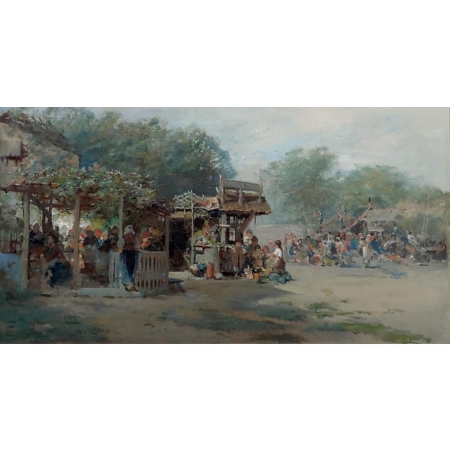 American Ransome Gillet Holdredge -Market Scene at the Old Village-19th Century Oil Painting For Sale - Image 3 of 13