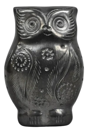 Late 20th Century Dona Rosa Barro Negro Black Pottery Carved Owl Figurine