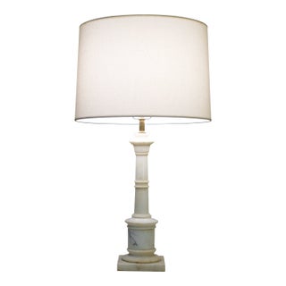 1960s Large Hollywood Regency Modern Carrara Marble "Tuscan" Style Column Table Lamp For Sale
