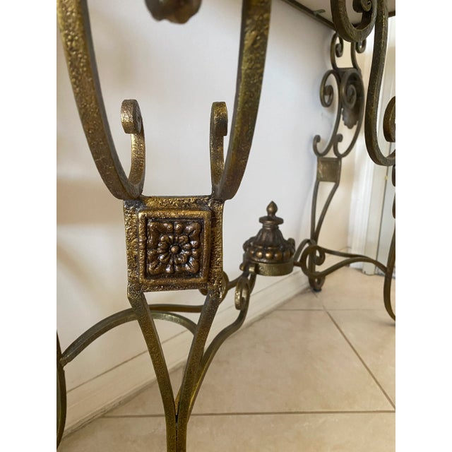Metal Console/Entry Table With Stone Top and Mother of Pearl Inlay For Sale - Image 7 of 13