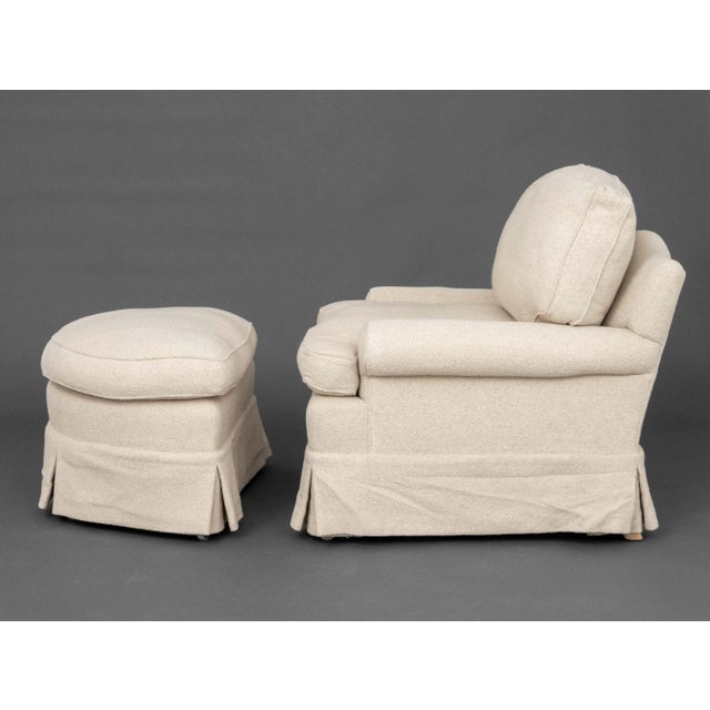 Modern Beige Upholstered Easy Chair and Demilune Ottoman For Sale In New York - Image 6 of 8