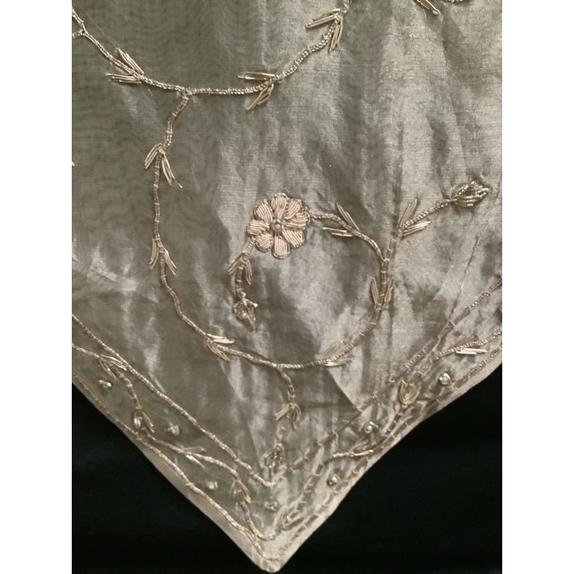 Sethi & Sethi Brass Silk Organza Embroidered Floral Vine Decorative Table Runner For Sale - Image 4 of 11