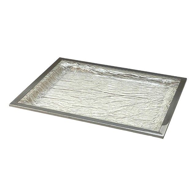 Mid-Century Italian Crystal Acrylic Glass and Chrome Tray, 1970s For Sale